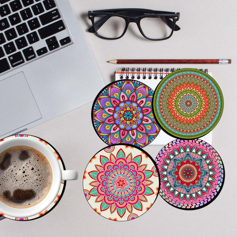 Mandala Art Printed Wooden Coasters | Tea Coaster | Dining Table Decor Accessories | Coasters Set for Dining Table | Coasters for Cups